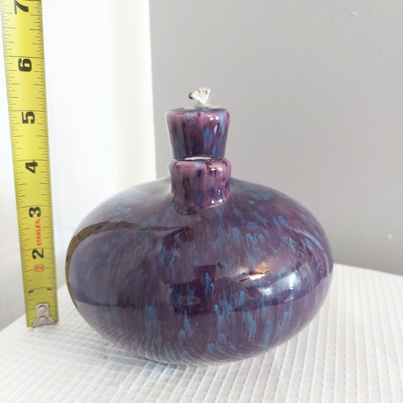 Vtg Latterman Double Stem Oil Lamp Art Pottery Speckled Glaze unused READ - Picture 6 of 8